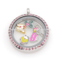 2015 Folhas verdes com encantos de cristal rosa para Living Memory Glass Floating Lockets